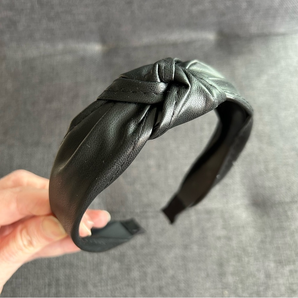 Faux Leather Knot Headband, Black
